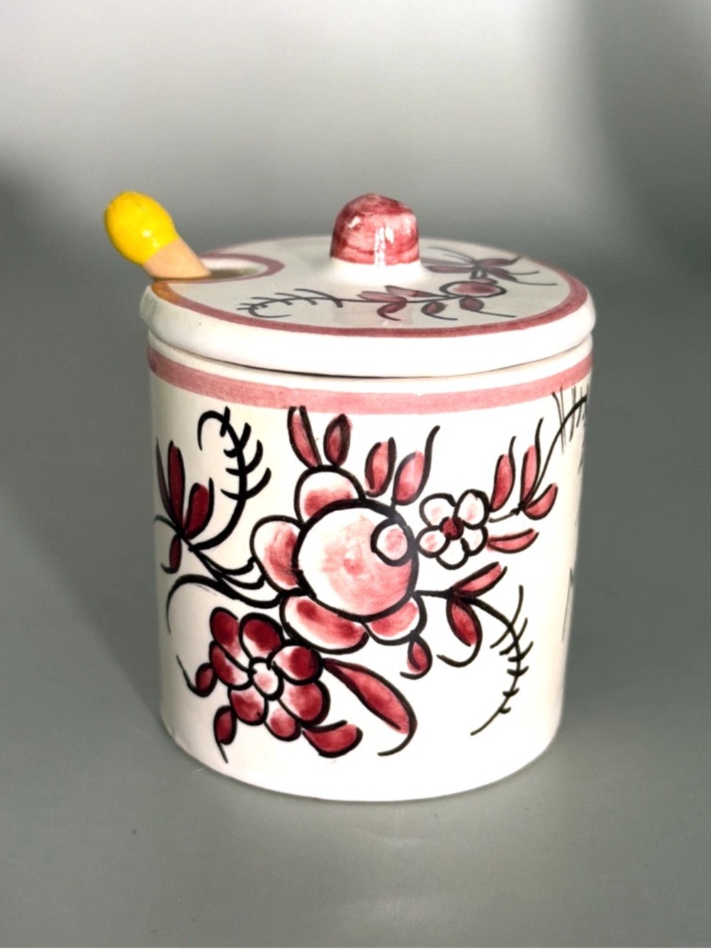 Vintage Maille Dijon Mustard Pot Ceramic Jar Lid Wooden Spoon Made in France